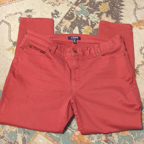 Chaps Pants Womens 14 Red Jeans Capri Mid Waist Tapered Leg Zip Fly Cotton Blend - Picture 3 of 10
